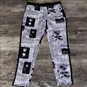 Forever 21 Fleece lined Newspaper Print Joggers